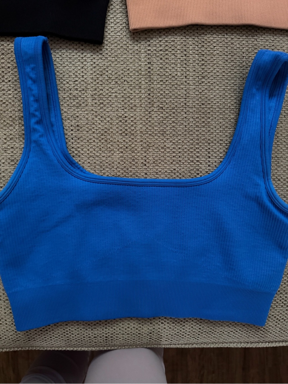 Ribbed Square-Neck Crop Top sports bras- Blue, Black, Peach, Light blue - Picture 2 of 9